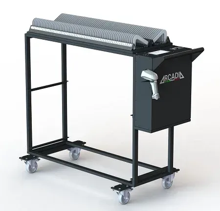 Vesion de base avec 2 racks de 60 bandes de 8 pouces
Extension possible avec 4 racks supplémentaires de bandes 8 pouces
ou autres modèles :
racks de bandes de 10, 13 ou 15 pouces, plateau, tiroirs

Scan par douchette ou par caméra scanner