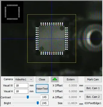 Centrage de composants par des caméras HD jusqu'à un FOV de 24x24mm ou 30x30mm