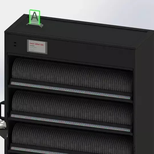 écran tactile et lecteur de codes-barres pour contrôler toutes les bandes utilisées et celles en stock. Impression d'étiquettes 2D/3D possible